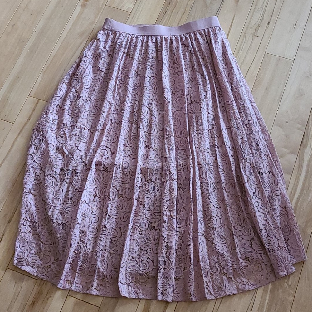 Size large pink skirt with lace look overlay
